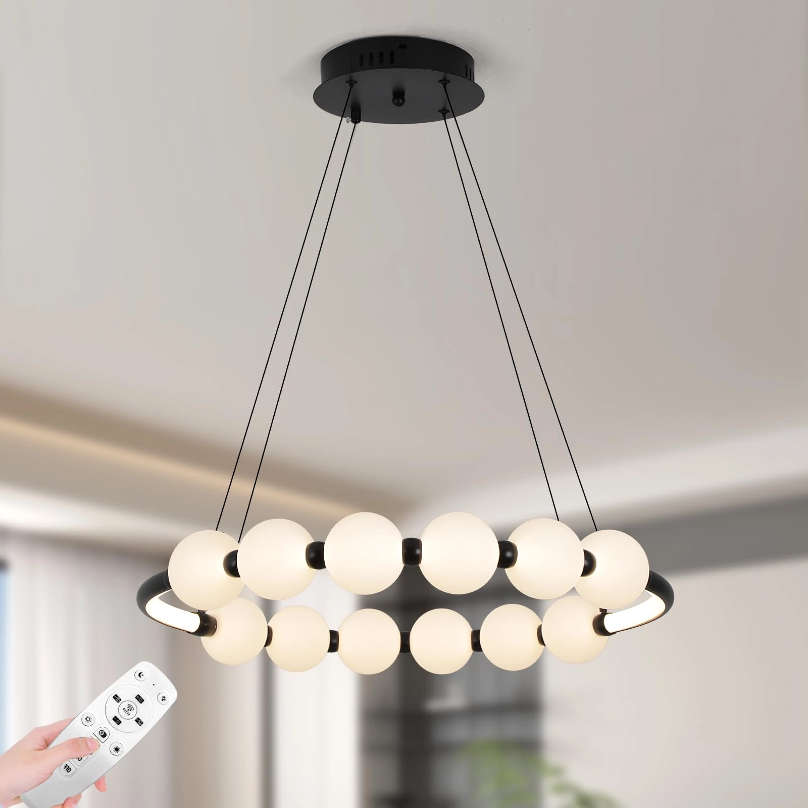 Single Ring White LED Chandelier - 3000K-6000K Dimmable