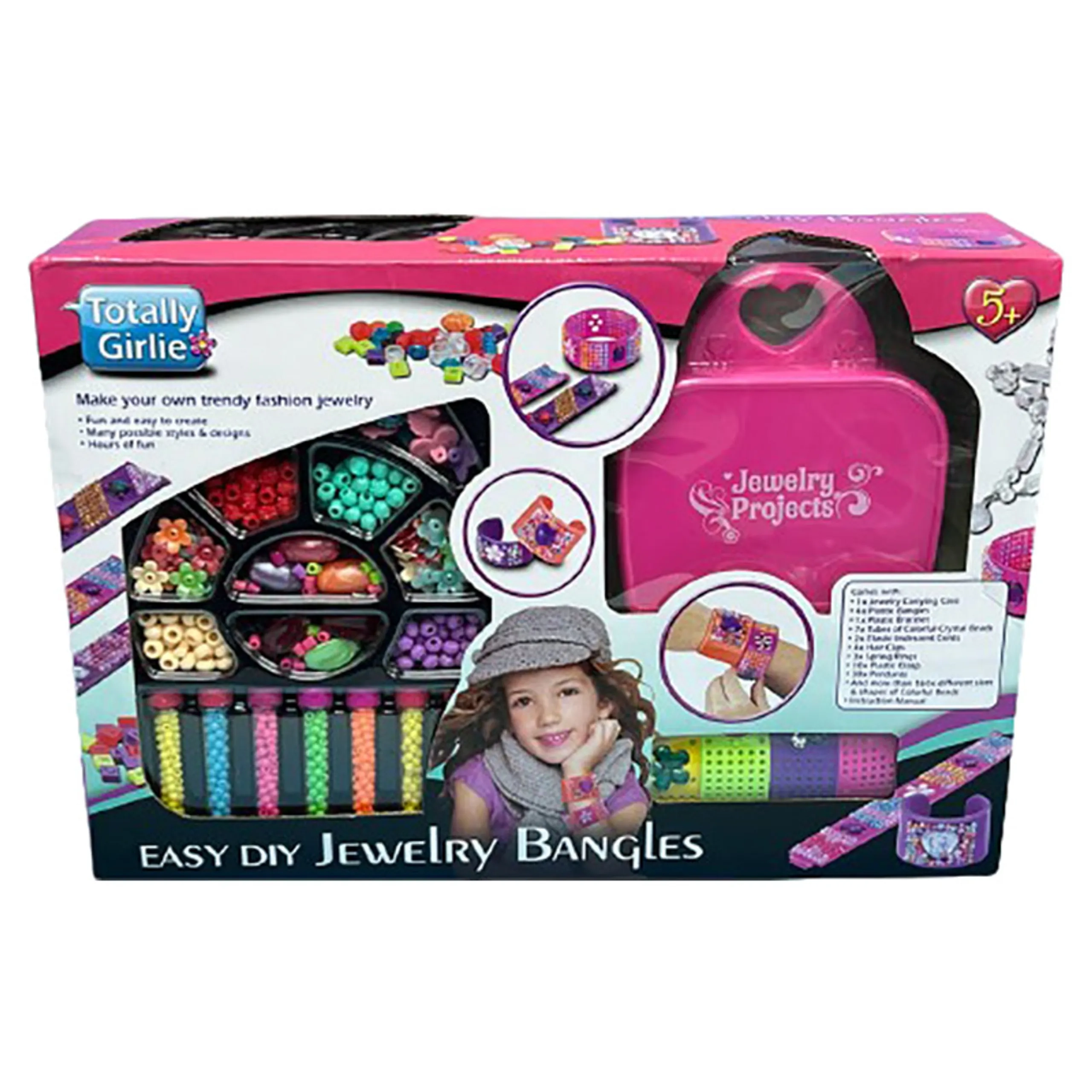 Totally Girlie Easy Jewellery Making Bracelet Beads DIY Crafts Kit - 1x jewellery carrying case 30x pendants