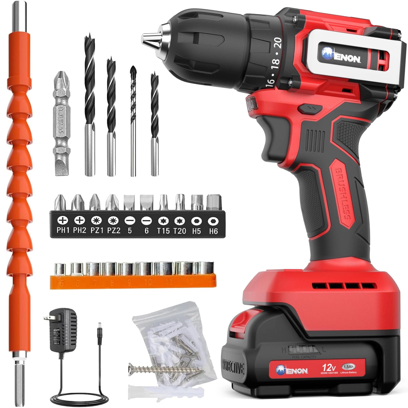 ENON Cordless Drill Set - 1500 Milliamp Hours