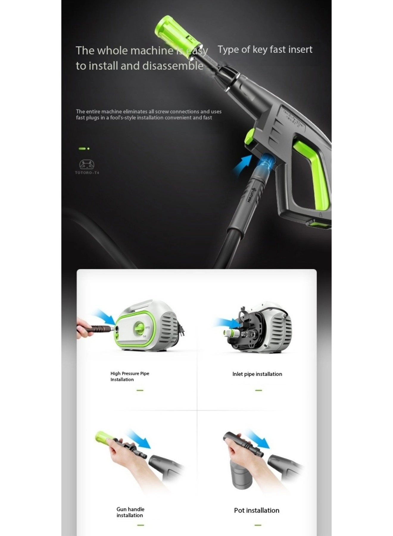 High Pressure Washer - 1400W 10MPa 8M Hose 3 Nozzles