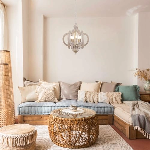 Vintage Wooden Bedroom Chandelier - Dimmable