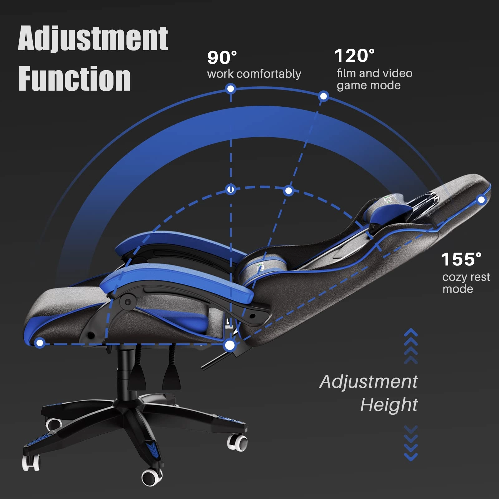 A gaming chair - Adjustable Height Reclining Feature