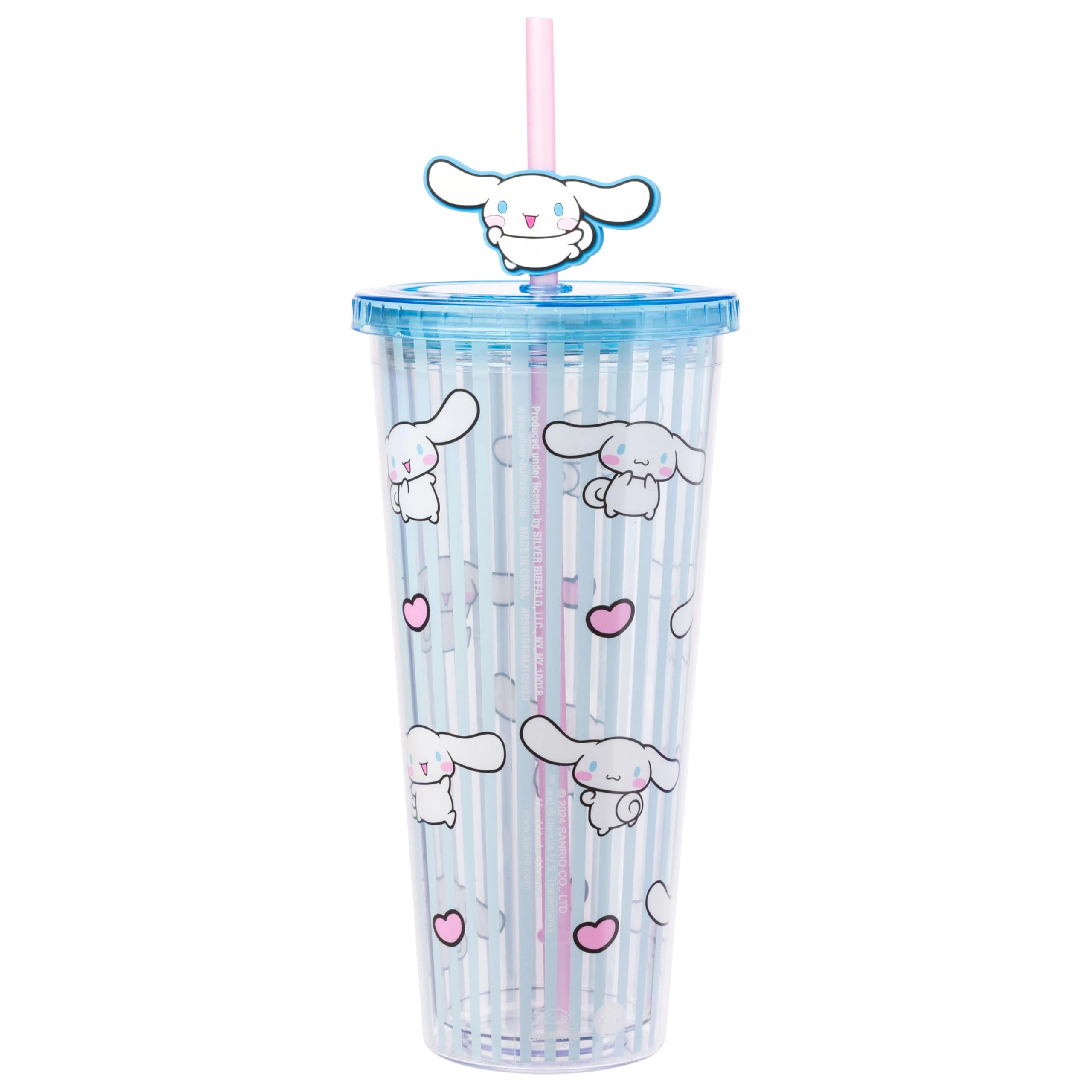Cinnamoroll Reusable Cup - 1 pcs Striped Lid and Topper Straw