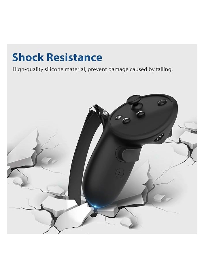 Controller Grips Cover Protector - Silicone Black + Knuckle Straps - Leather