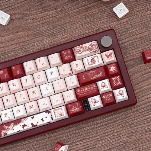 Gradient Cute Pink and White Keycaps Set - ANSI/ISO Keycaps Puller