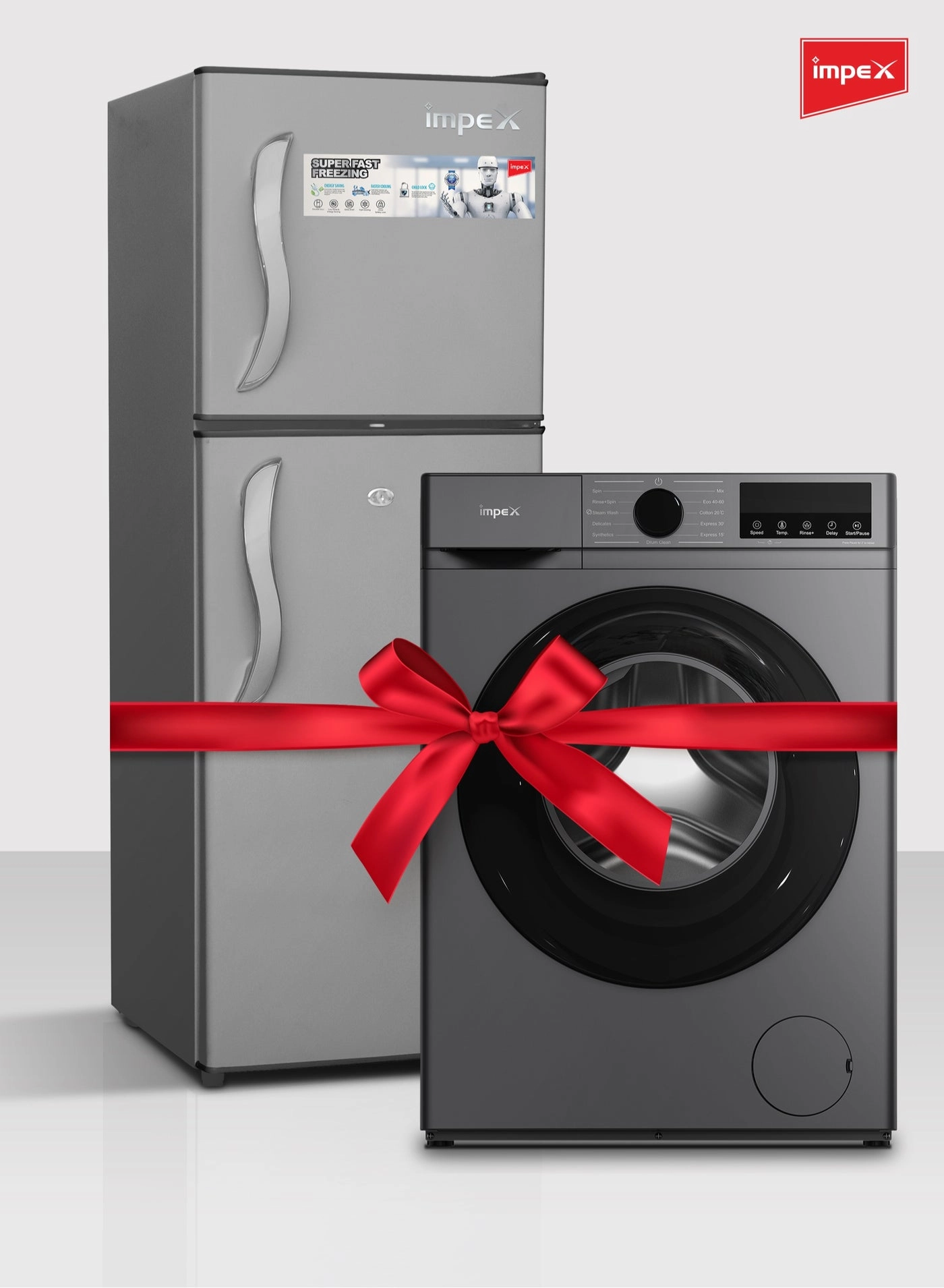 IMPEX Front Load Washing Machine + Double Door Refrigerator