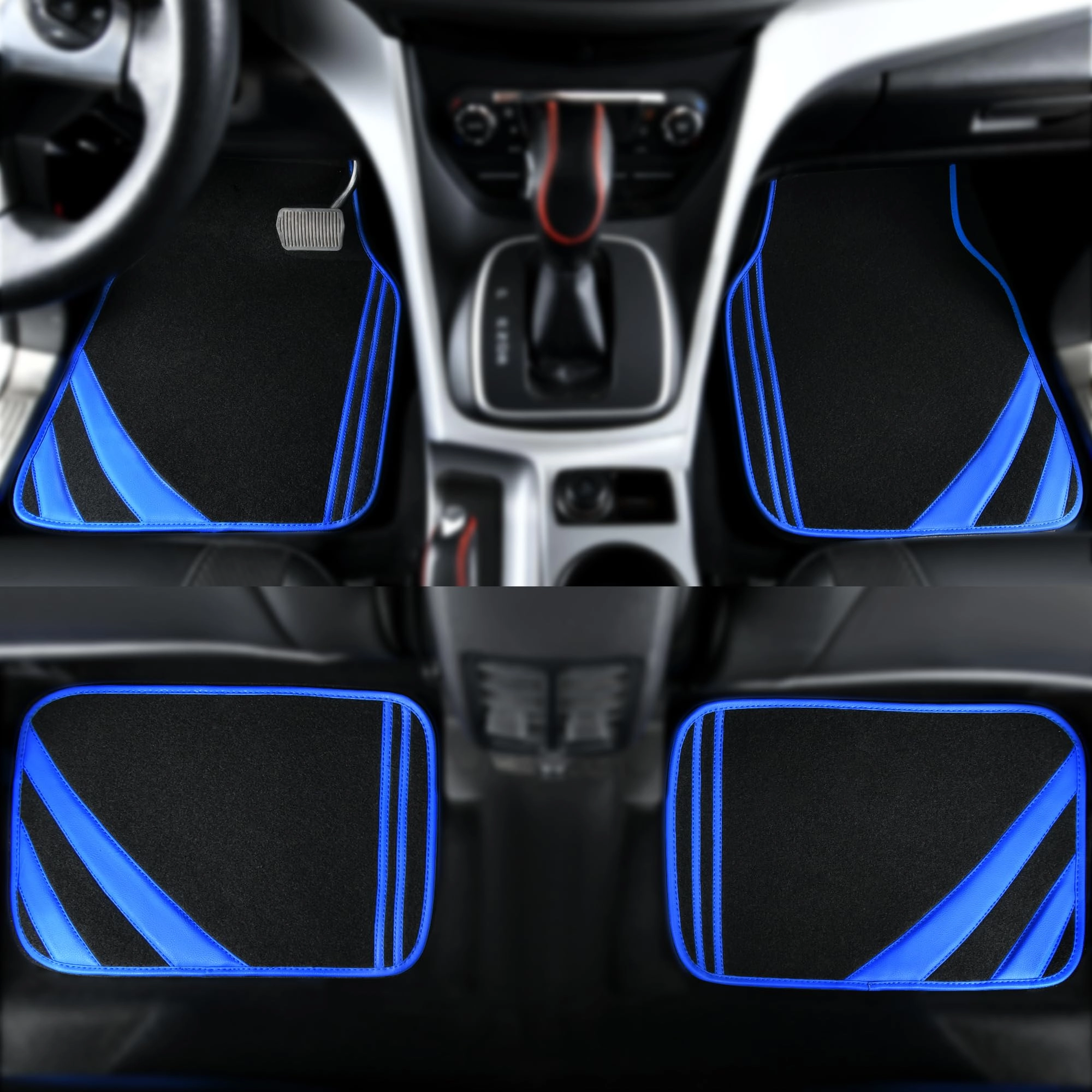 Faux Leather Car Mats - Blue Edge Universal Fit