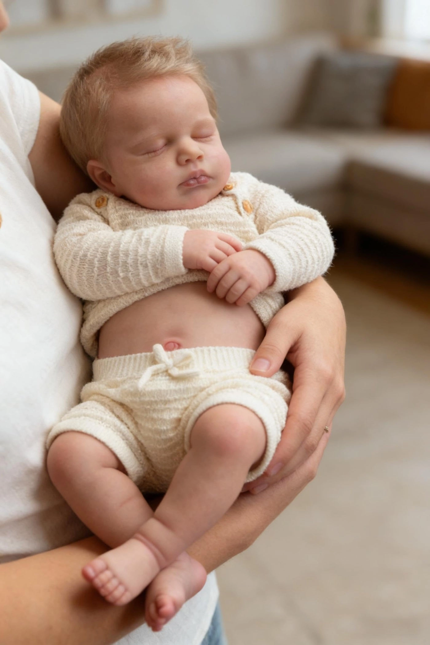 Reborn Baby Doll - 20 Inch Silicone Boy Eyes Closed Blonde Hair Ages 3+