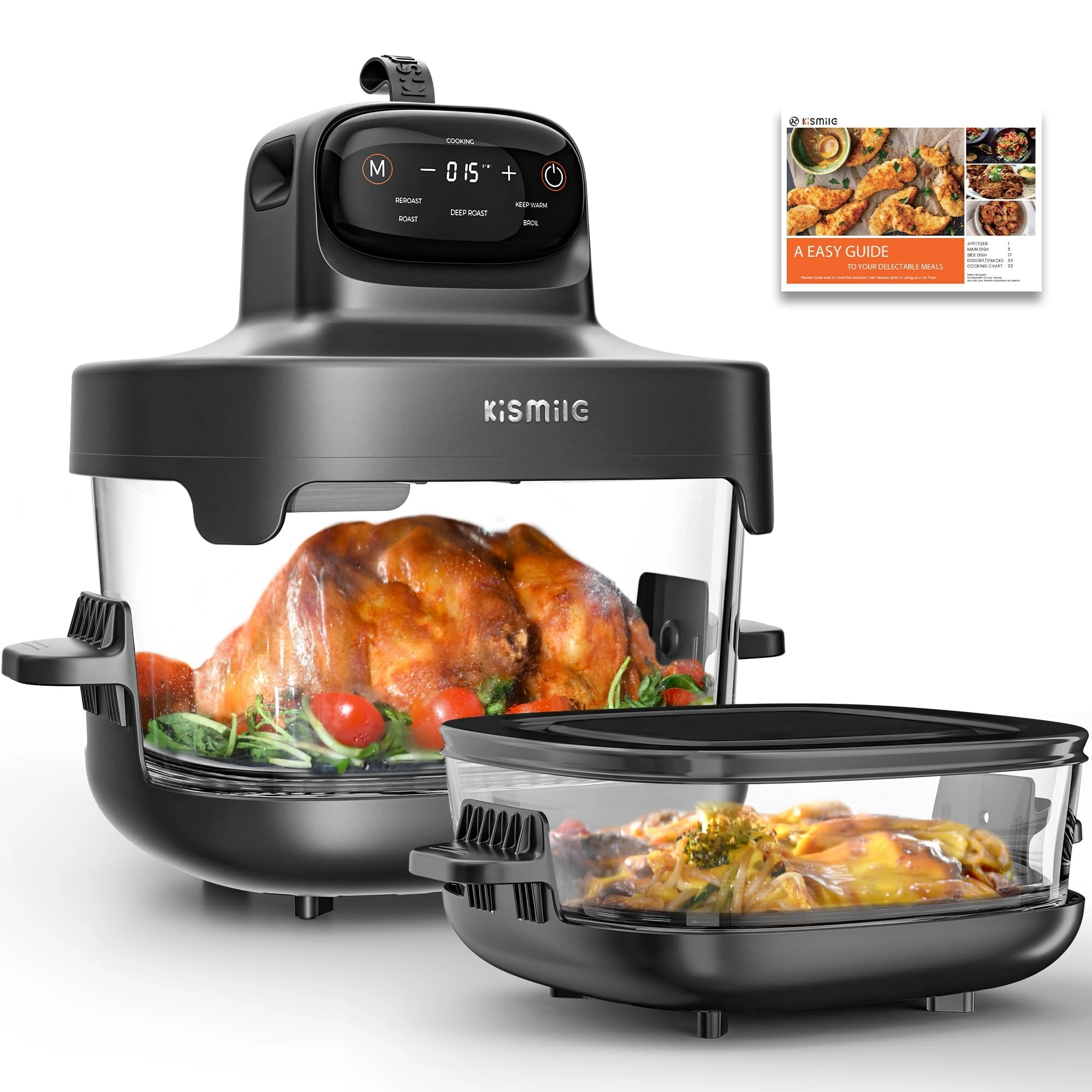 Kismile 5-in-1 Portable Glass Air Fryer K8126-GREY