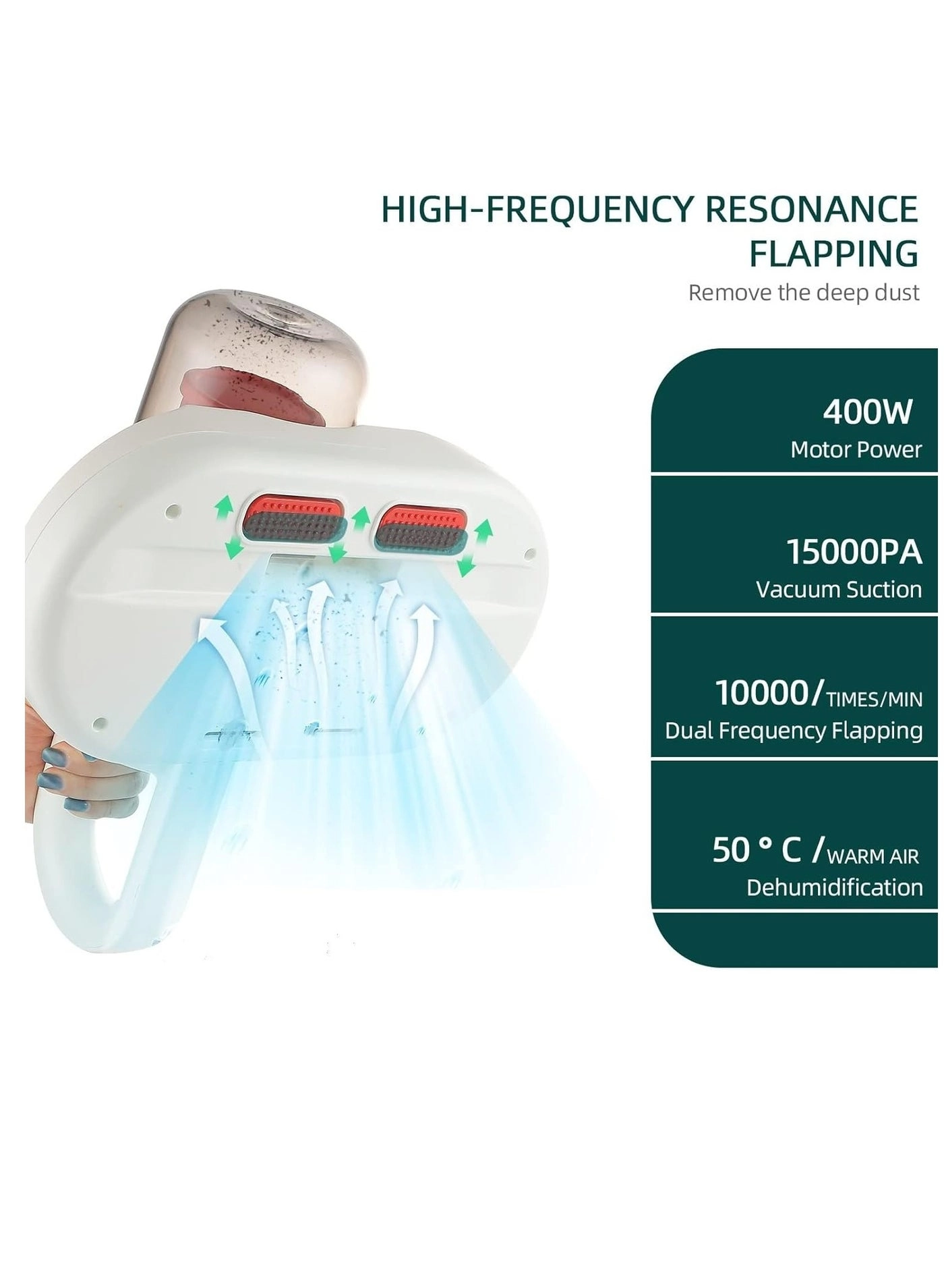 Handheld Mattress Vacuum Cleaner - 15KPa 0.43L Washable Filter