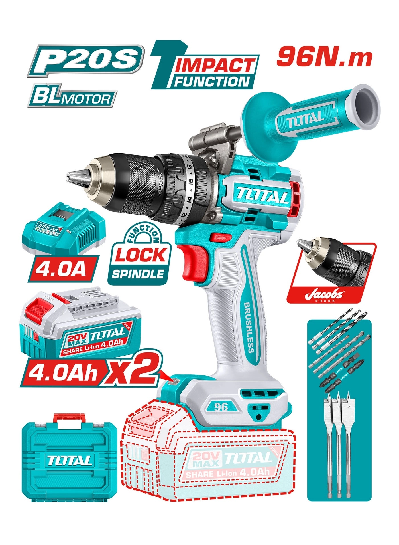Brushless Cordless Impact Drill - 2x4.0Ah