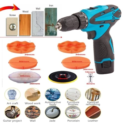 Cordless Screwdriver drill machine - 12V 0-10mm + 1200 mAh Battery + Charging Adapter + Polishing Pad kit - 5 inch