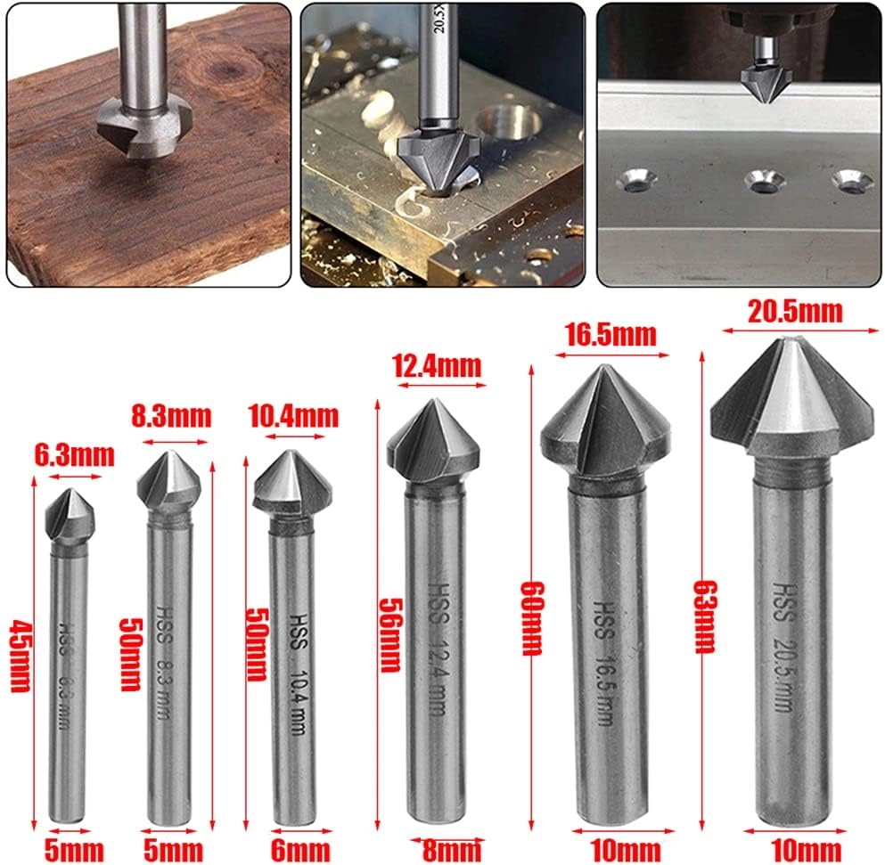 Countersink Drill Bit Set - high speed steel 4341 6pcs 6.3-20.5mm