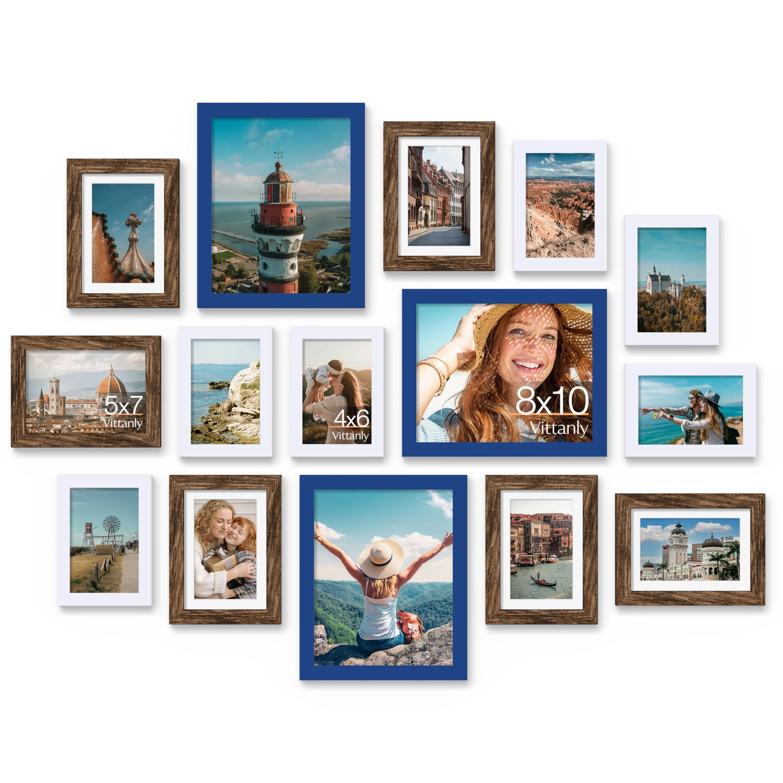 vittanly 15 Pack Picture Frames - 8x10" 5x7" 4x6"