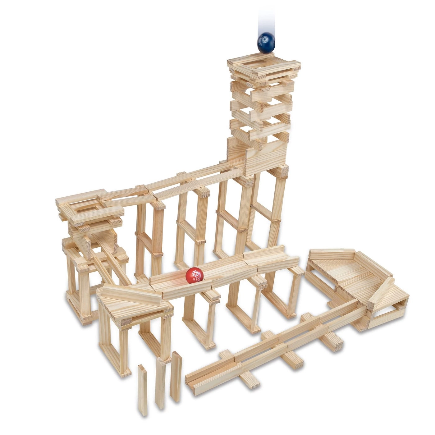 MindWare KEVA Contraptions + Wooden Blocks Building Set - 400 pcs + Marble Run Kit - 2 Balls