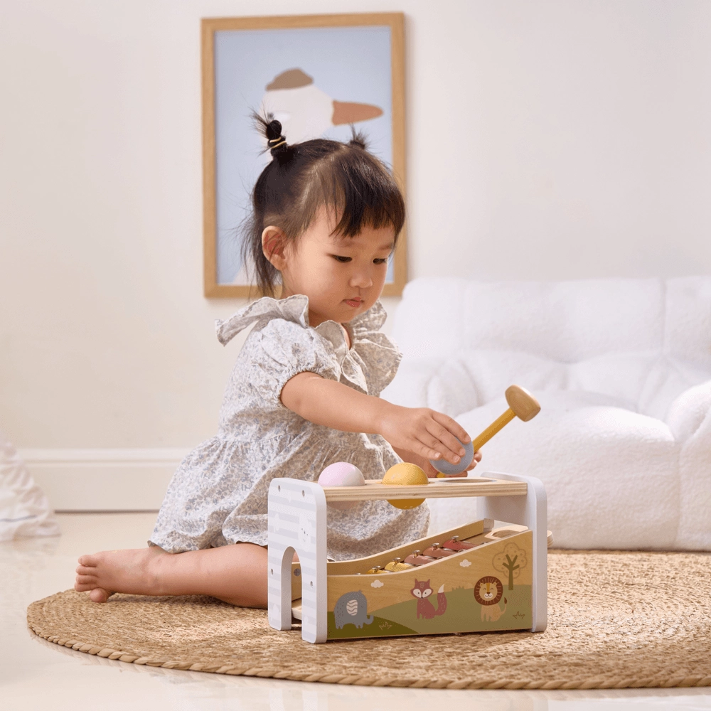 2-In-1 Wooden Pounding Bench And Xylophone - Suitable for 18 months and above