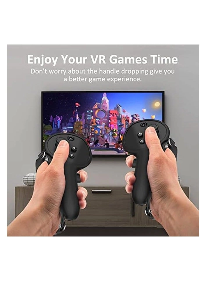 Controller Grips Cover Protector - Silicone Black + Knuckle Straps - Leather