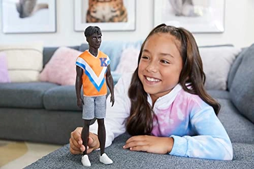 Ken Fashion Doll - Twisted Black Hair Orange Athletic Jersey Ages 3+