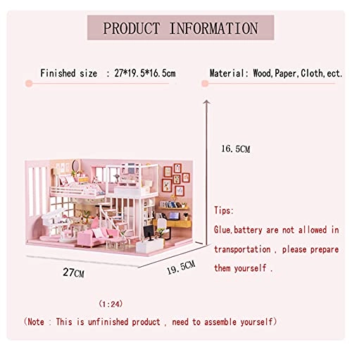 DIY Dollhouse Kit - 30x24.5x27.6 cm LED Light