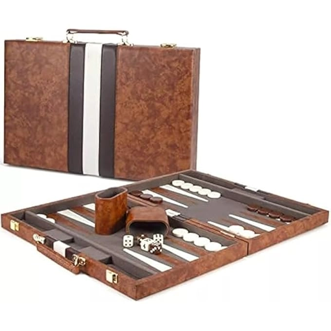 Backgammon Set - Folding Board Leather Case Portable