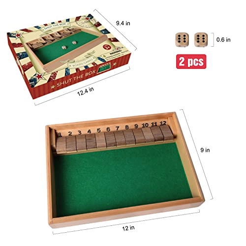 Shut The Box - Wooden 12 Numbers 2 Dice