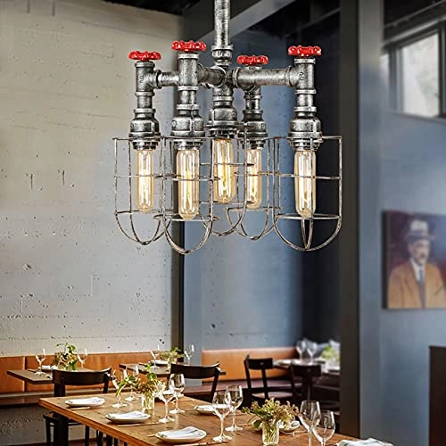 American Country Creative Chandeliers - E27 5 Heads Vintage silver gray