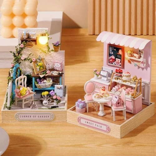 Miniature Wooden Dollhouse Furniture Kit - 3D LED Purple
