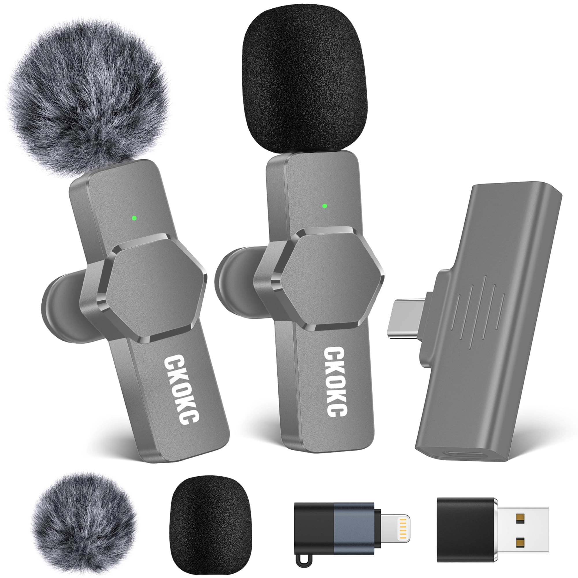CKOKC Wireless Lavalier Microphone - Grey Noise Reduction