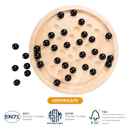 Solitaire Board Game - 33 Black Glass Marbles