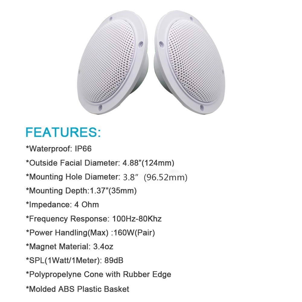 Marine Ceiling Flush Wall Mount Speakers - 4 Inches 160Watts