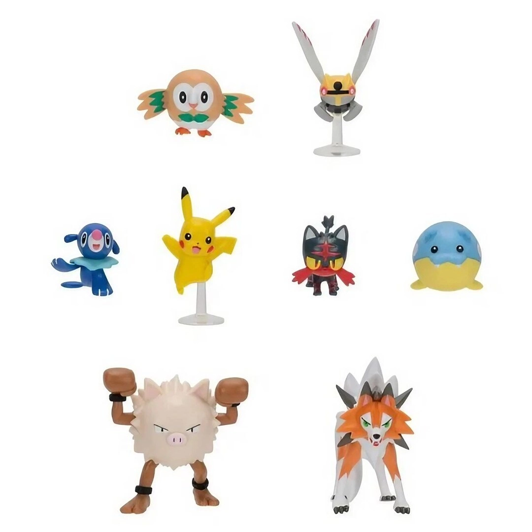 Rowlet + Litten + Popplio + Primeape + Ninjask + Spheal + Pikachu + Lycanroc (Dusk Form) - Pokémon - 8 pcs