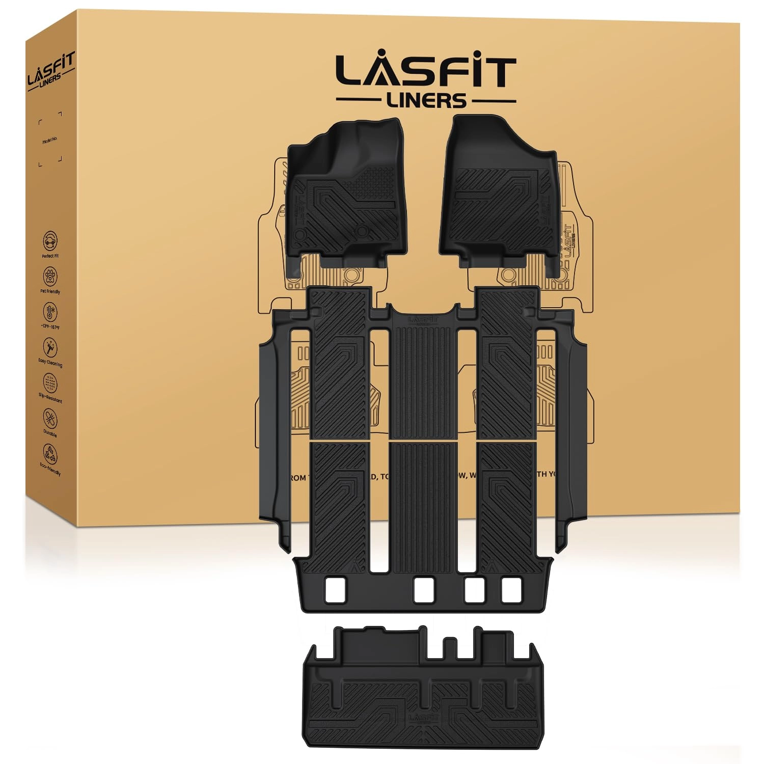 LASFIT Floor Mats & Cargo Liner - Toyota Sienna 2013-2020 Not Fit Sliding Center Console