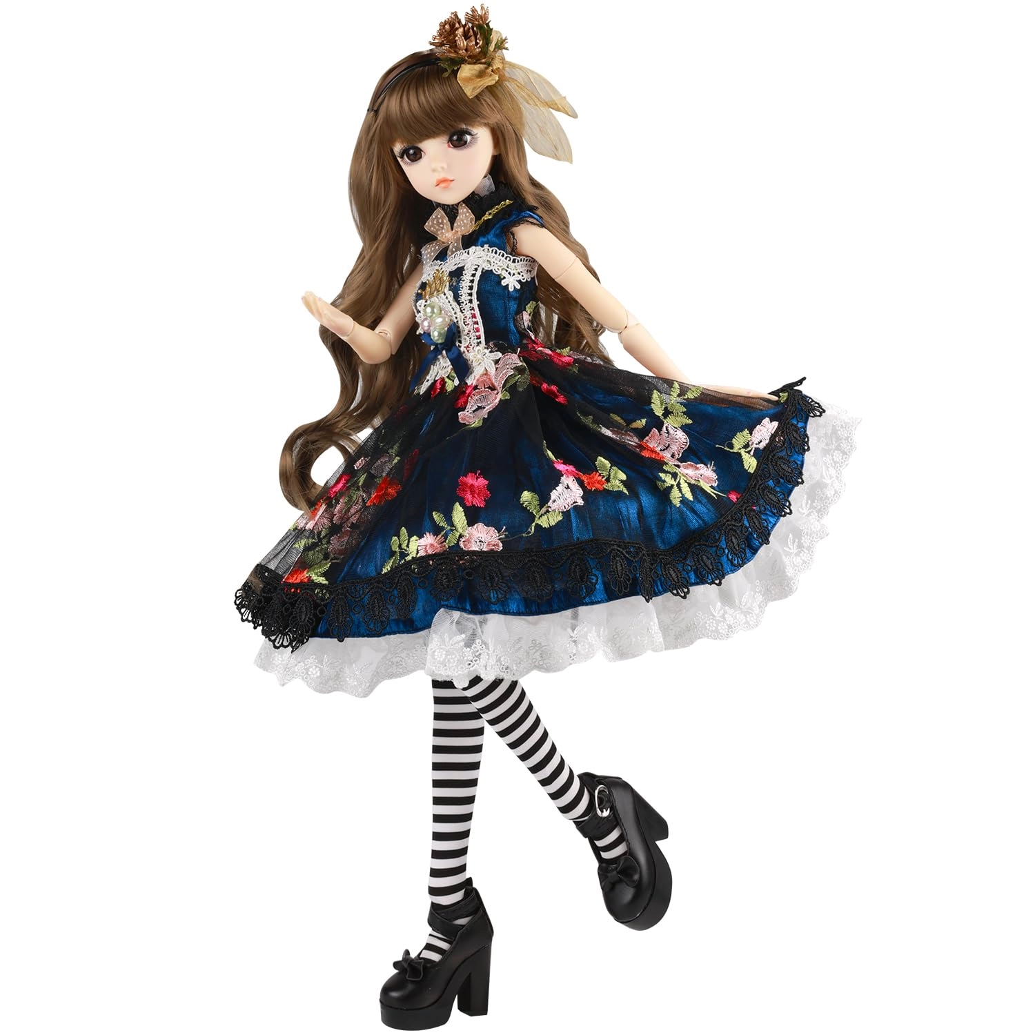 BJD Doll - Brown Curly Fringe Hair Beige Vest Set 22 Joints Ages 15+