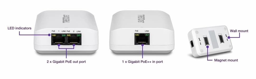 2-Port Industrial Outdoor Gigabit PoE Extender - 90W 48 Volts