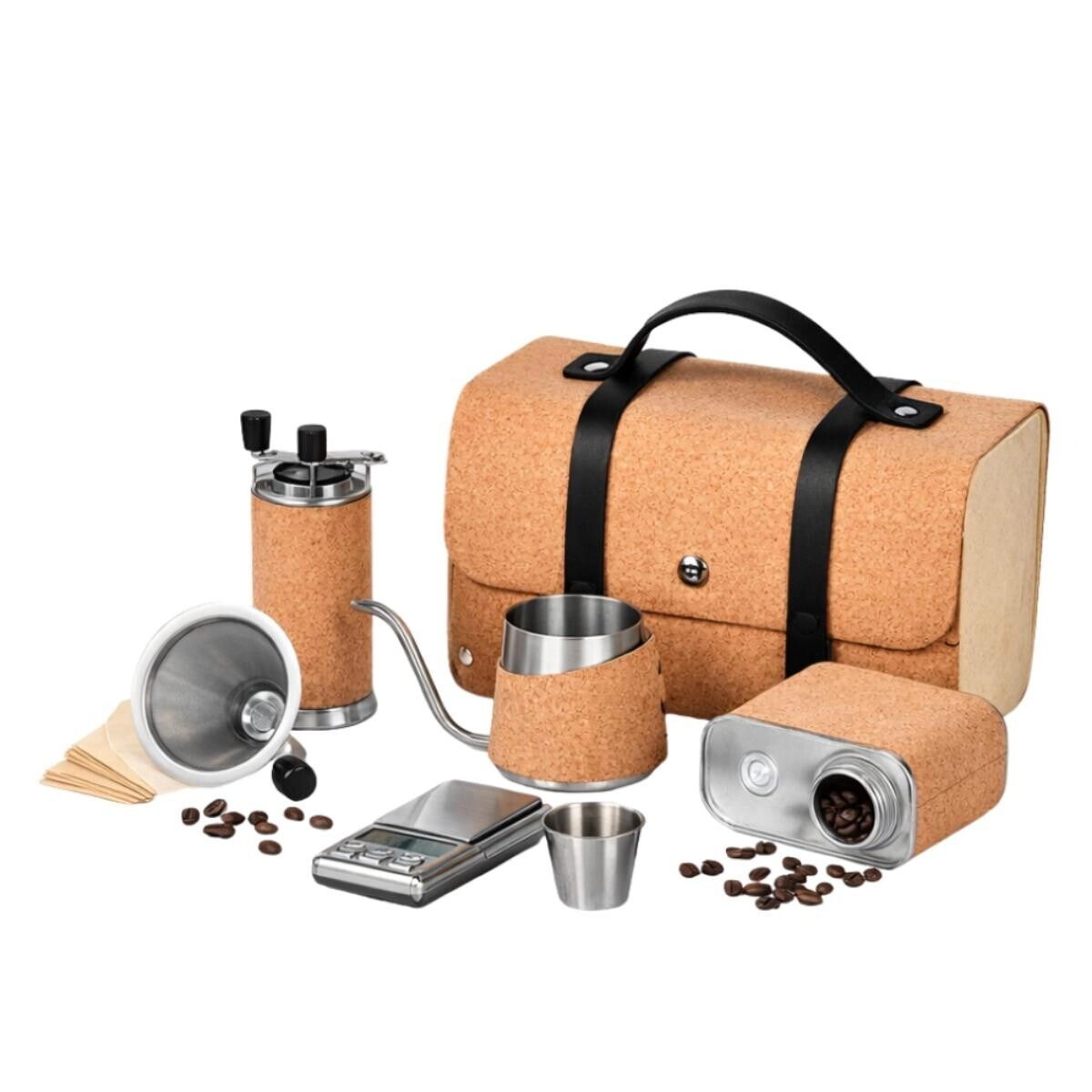 Portable Maker + Manual Grinder + Kettle + Scale + Travel Carry Bag + Mug + Filter Funnel + Filter Paper + Bean Can