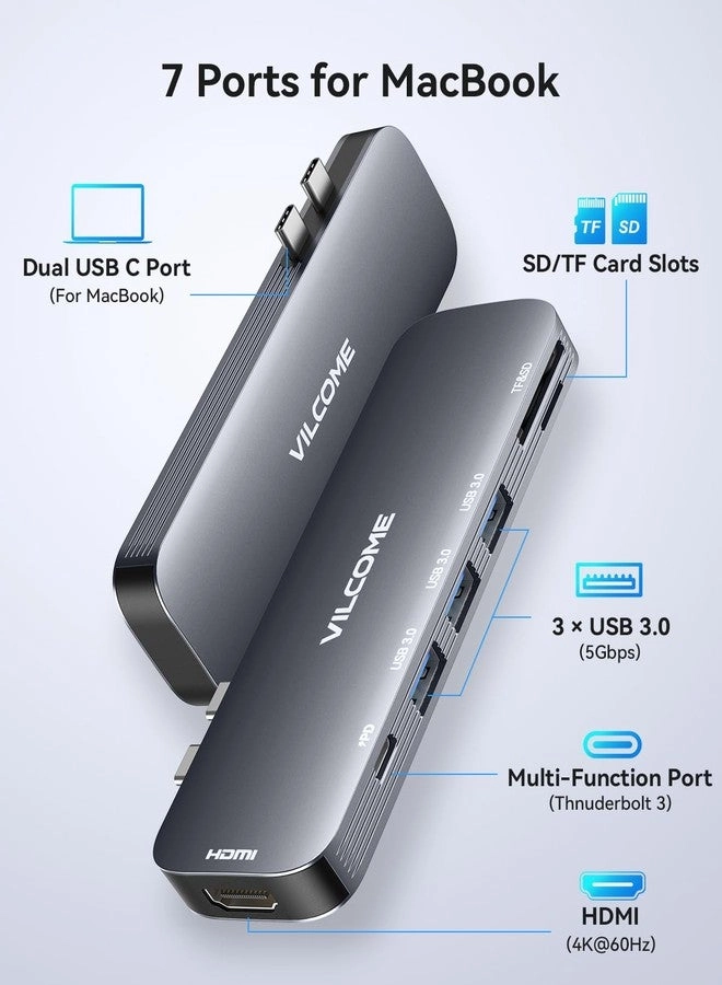 USB C Adapter - 7-in-2 Thunderbolt 3 PD 4K@60Hz HDMI