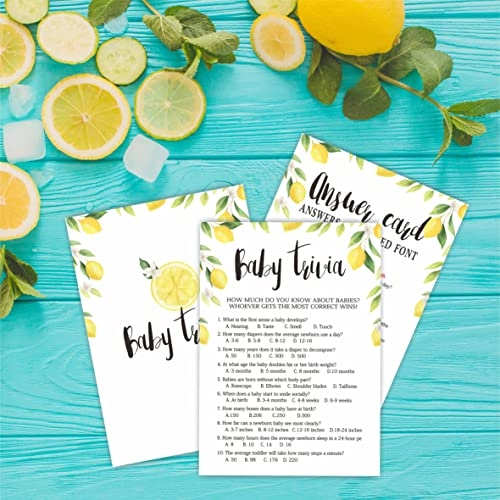 Watercolor Lemon Baby Shower Game Cards - 30 pieces Adult