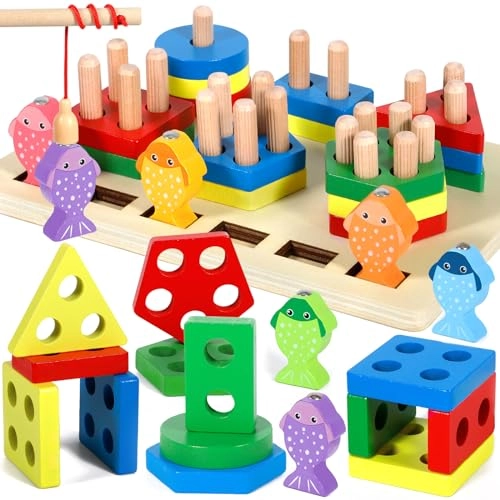 Wooden Sorting & Stacking Toy - 12 months - 3 years 24 pieces