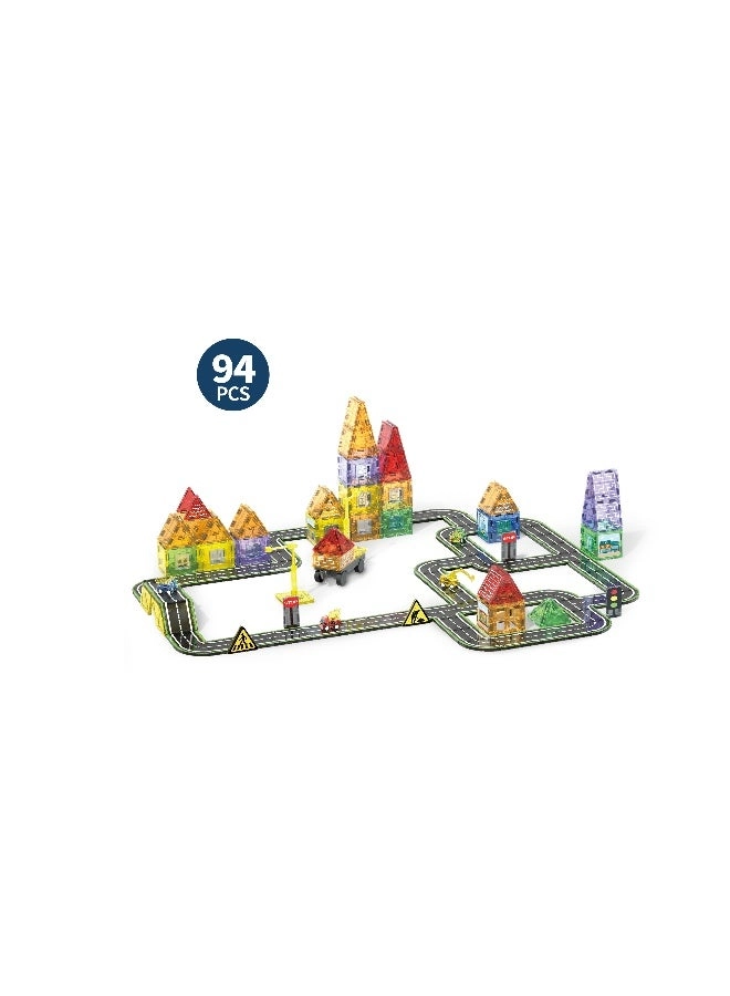 Magnetic Building Tiles Road Track Set - 94pcs