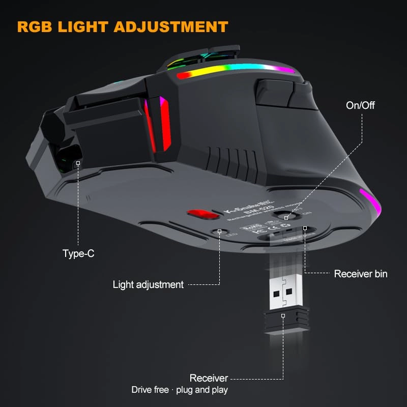 2.4G Wireless Mute RGB Light Honeycomb Gaming Mouse - 2.4G Wireless