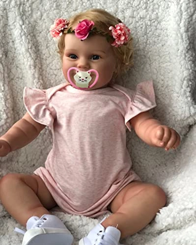Reborn Baby Doll - 20inch Silicone Vinyl Cotton Girl Blonde Hair Ages 3+
