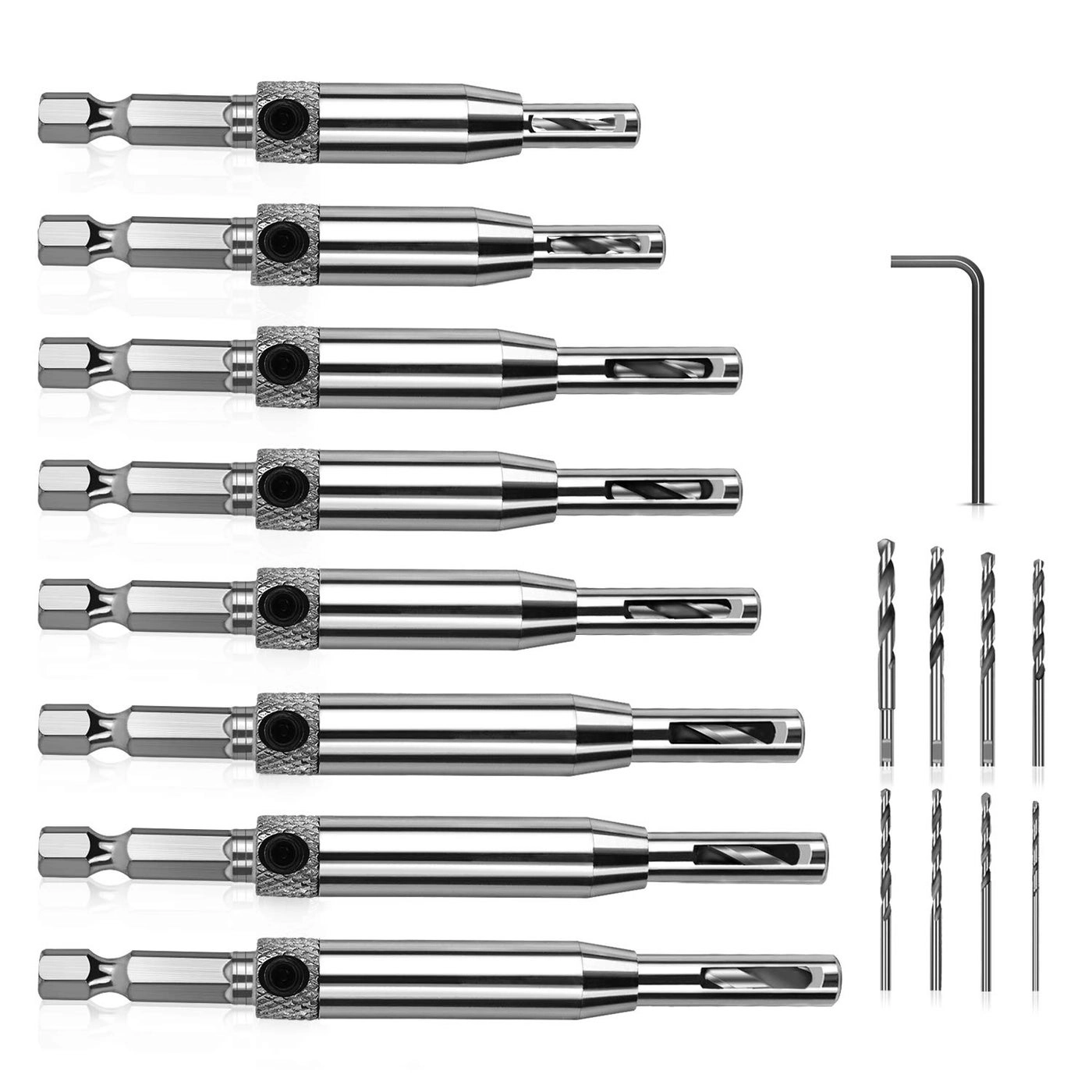 Werkzeug Self Centering Hinge Tapper Core Drill Bit Set - 16 Pieces 5/64 - 1/4 Inches
