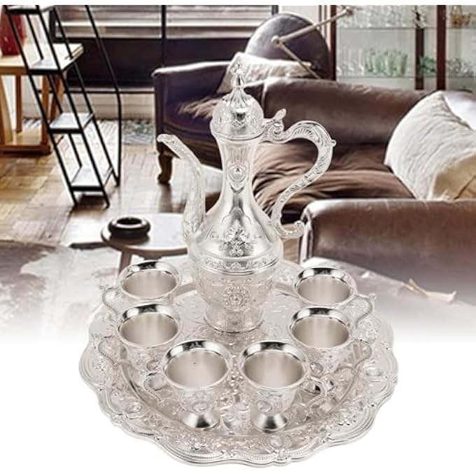Turkish Coffee Pot Set - Alloy 6 Cups Silver