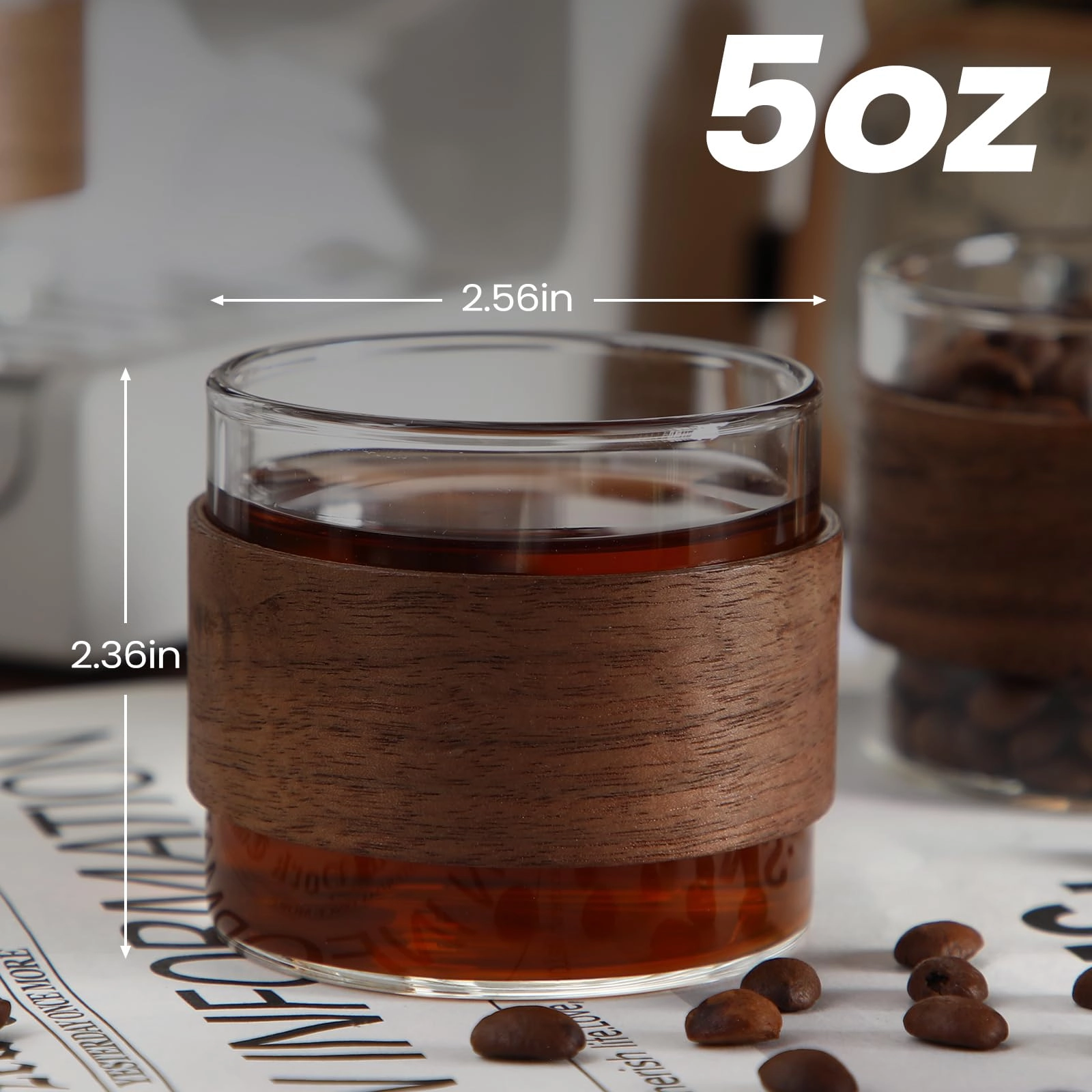 Espresso Reusable Cup - 16 pcs Wooden Ring High Borosilicate Glass