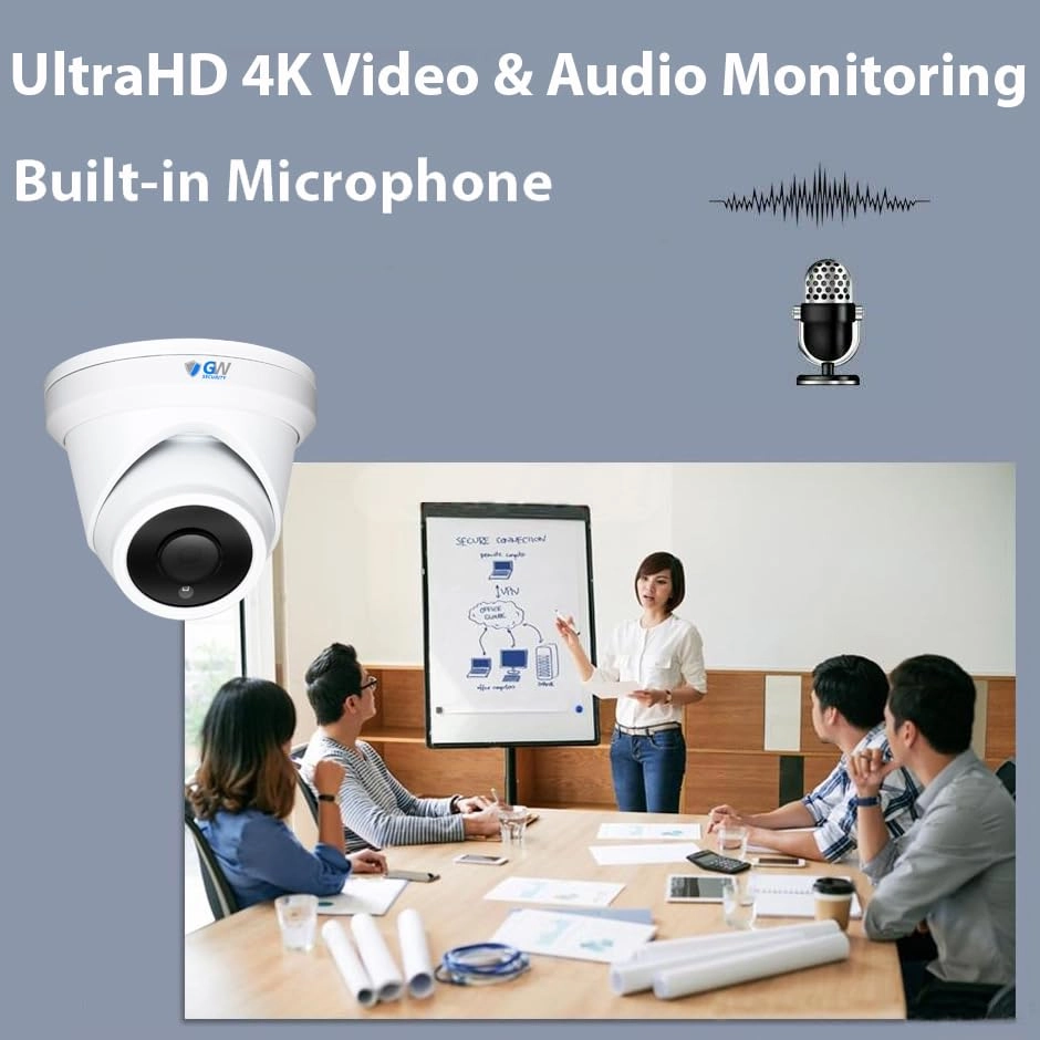 GW4232NS - 32 Channel 4K NVR + GW7077MIC - 8MP 4K + GWSW1602G - 16 Ports PoE + GWCAT60 - 60FT + GWCAT100 - 100FT