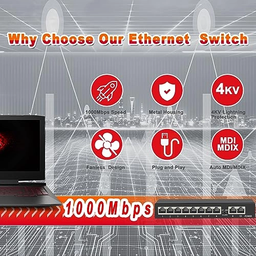 10-Port Vlan Gigabit| 8*Gigabit+2-Vlan 10-ports