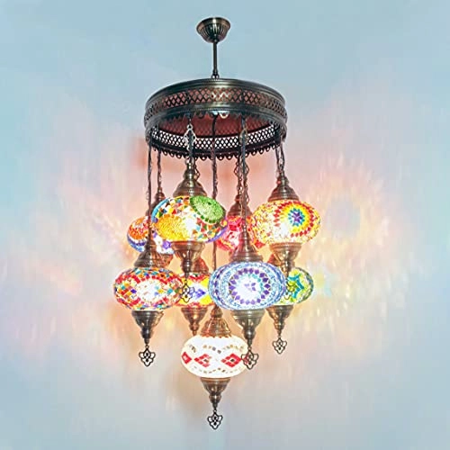 Turkish Mosaic Chandelier - 9 Large Mosaic Globes Hanging