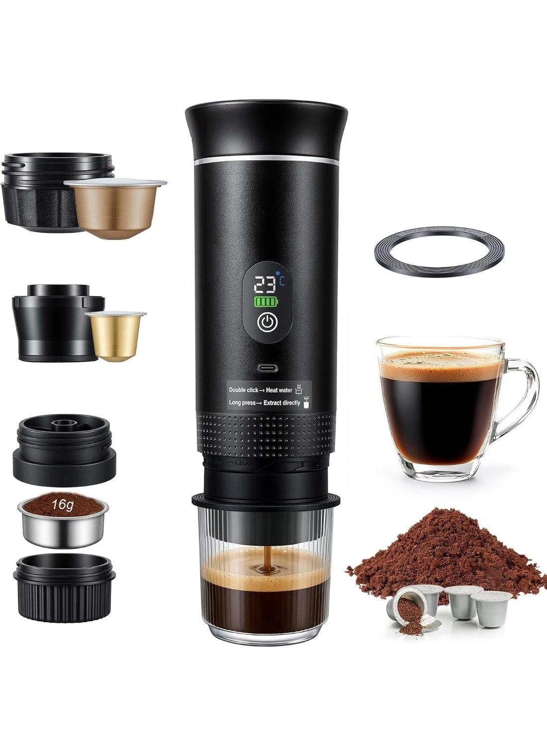 YoYoTech Mini Coffee Maker - Rechargeable USB-C + Data Cable - USB-C