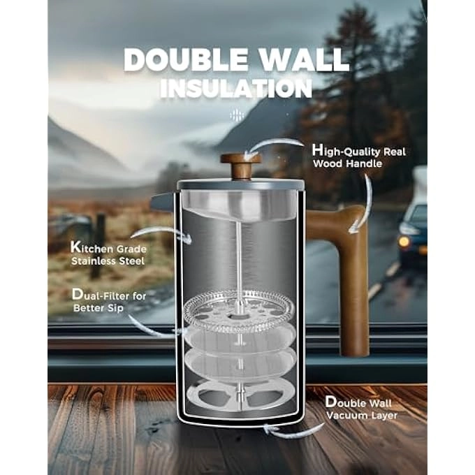 French Press - 34 Oz Real Wood Handle