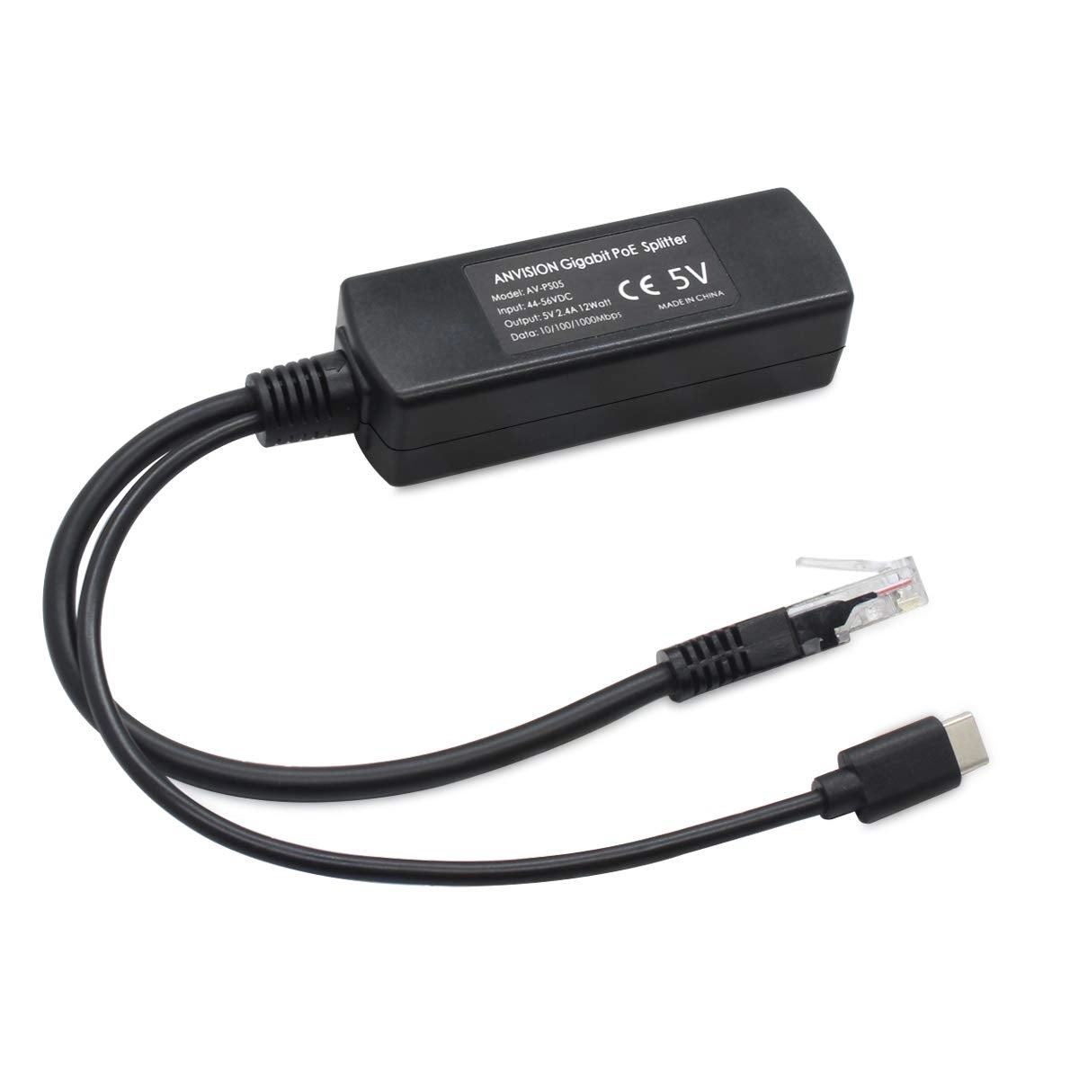 5V Gigabit PoE Splitter - DC44-56V 12W IEEE 802.3af 10/100/1000Mbps